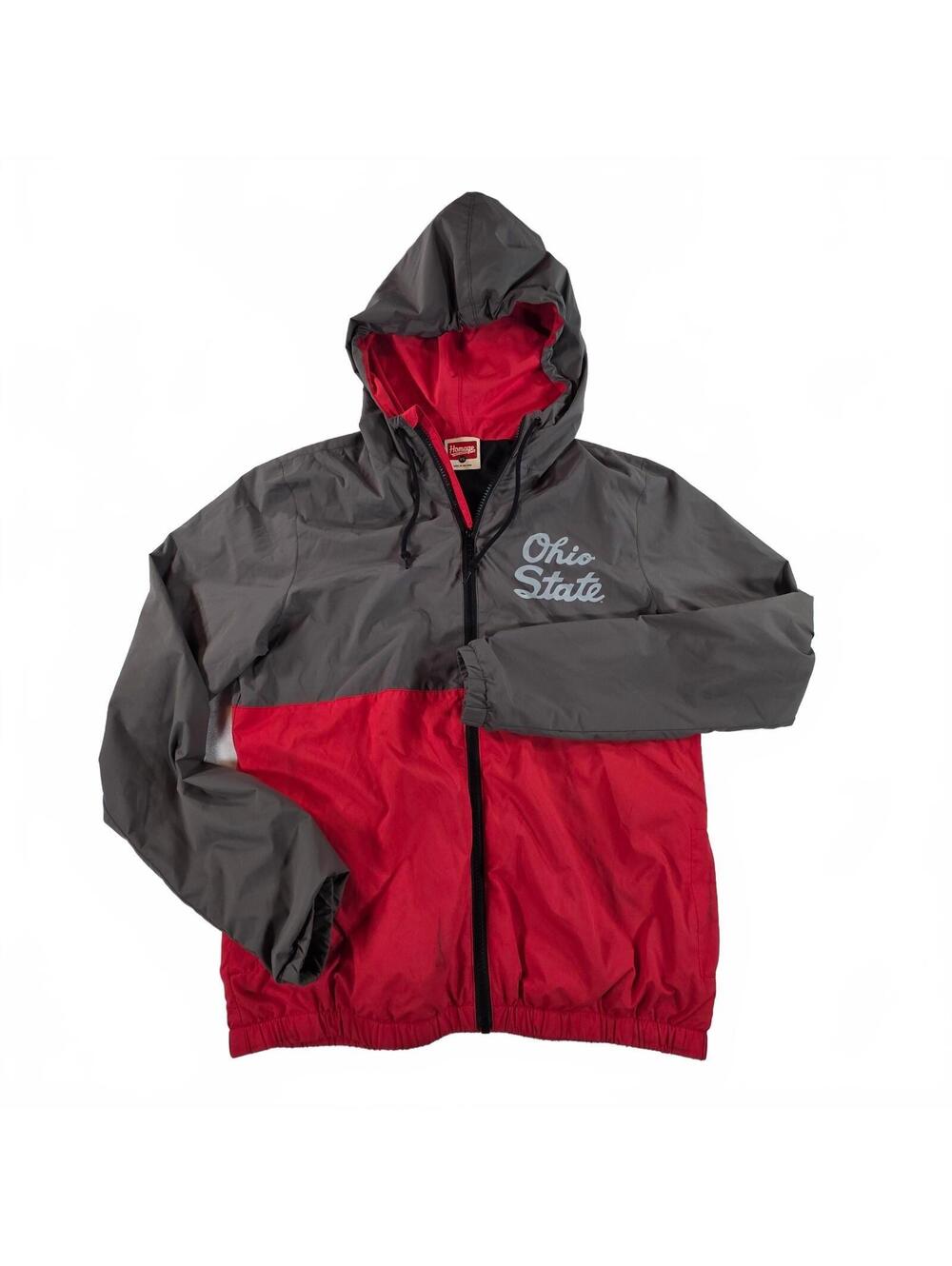Homage Ohio State Windbreaker Jacket Men XS Gray Red Lightweight Streetwear